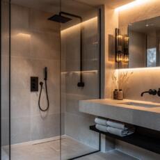 Glazen douchecabine in de badkamer