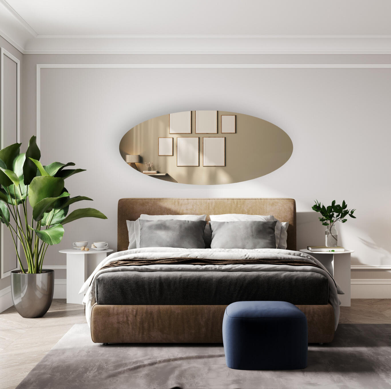 Ovale spiegel brons, in de slaapkamer