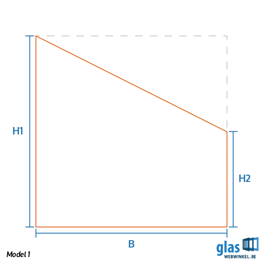 Model 1 - enkel glas schuine zijde rechts aflopend