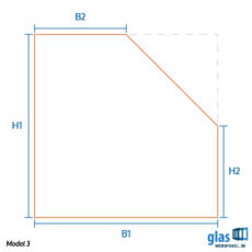Model 3 - gehard glas schuine zijde rechts aflopend