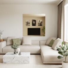 Brons gekleurde spiegel aan de muur in modern interieur