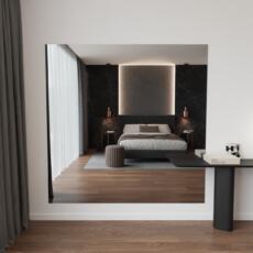 Grote grijs gekleurde spiegel aan de muur in modern interieur