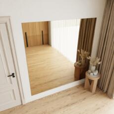 Vierkante brons gekleurde spiegel aan de muur in modern interieur