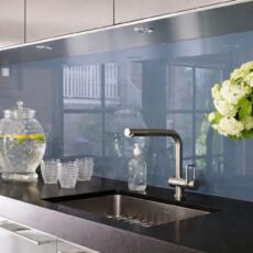 Glazen keukenachterwand blauw gelakt gehard glas