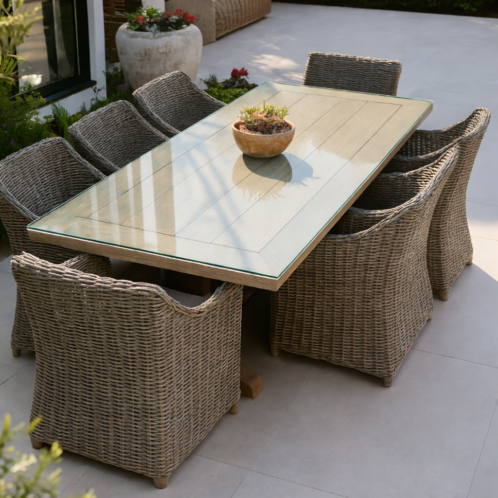 Glazen tafelblad voor buiten