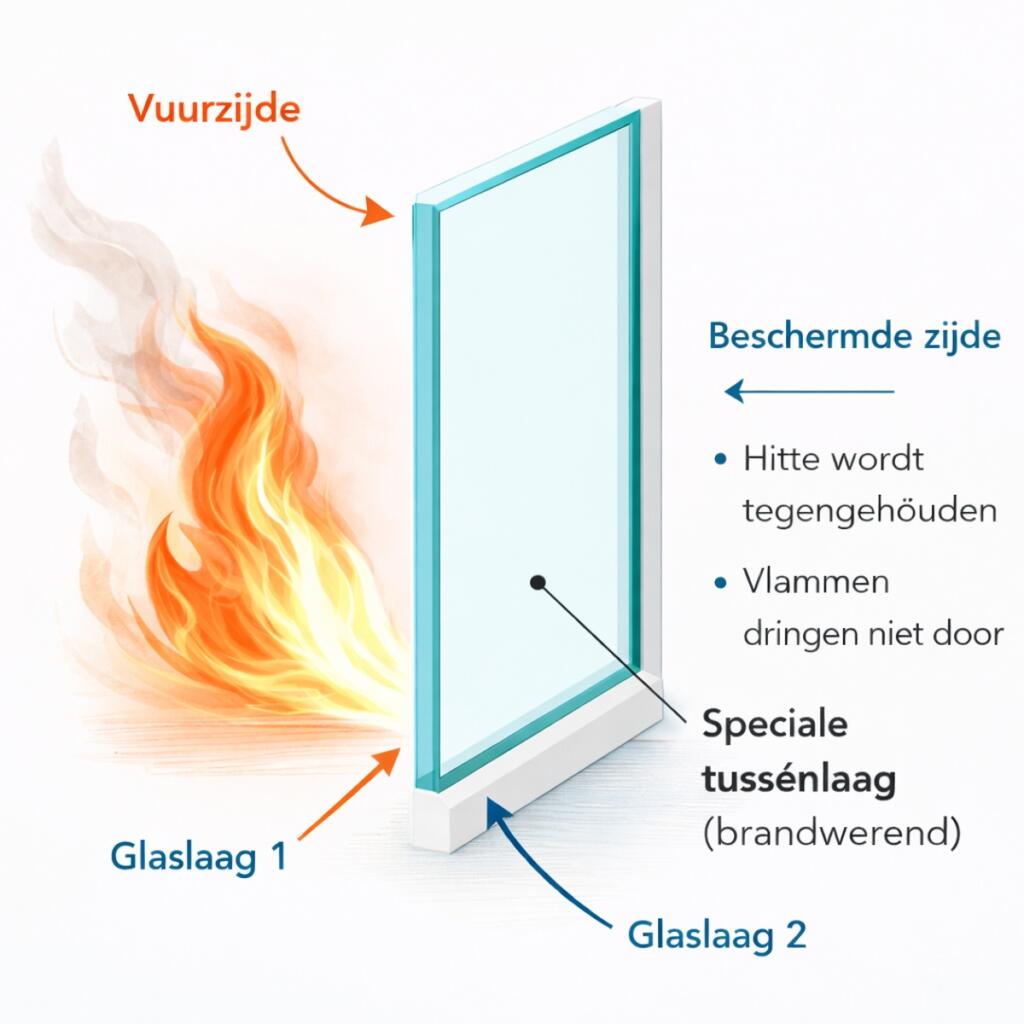 Informerende afbeelding over brandwerend glas
