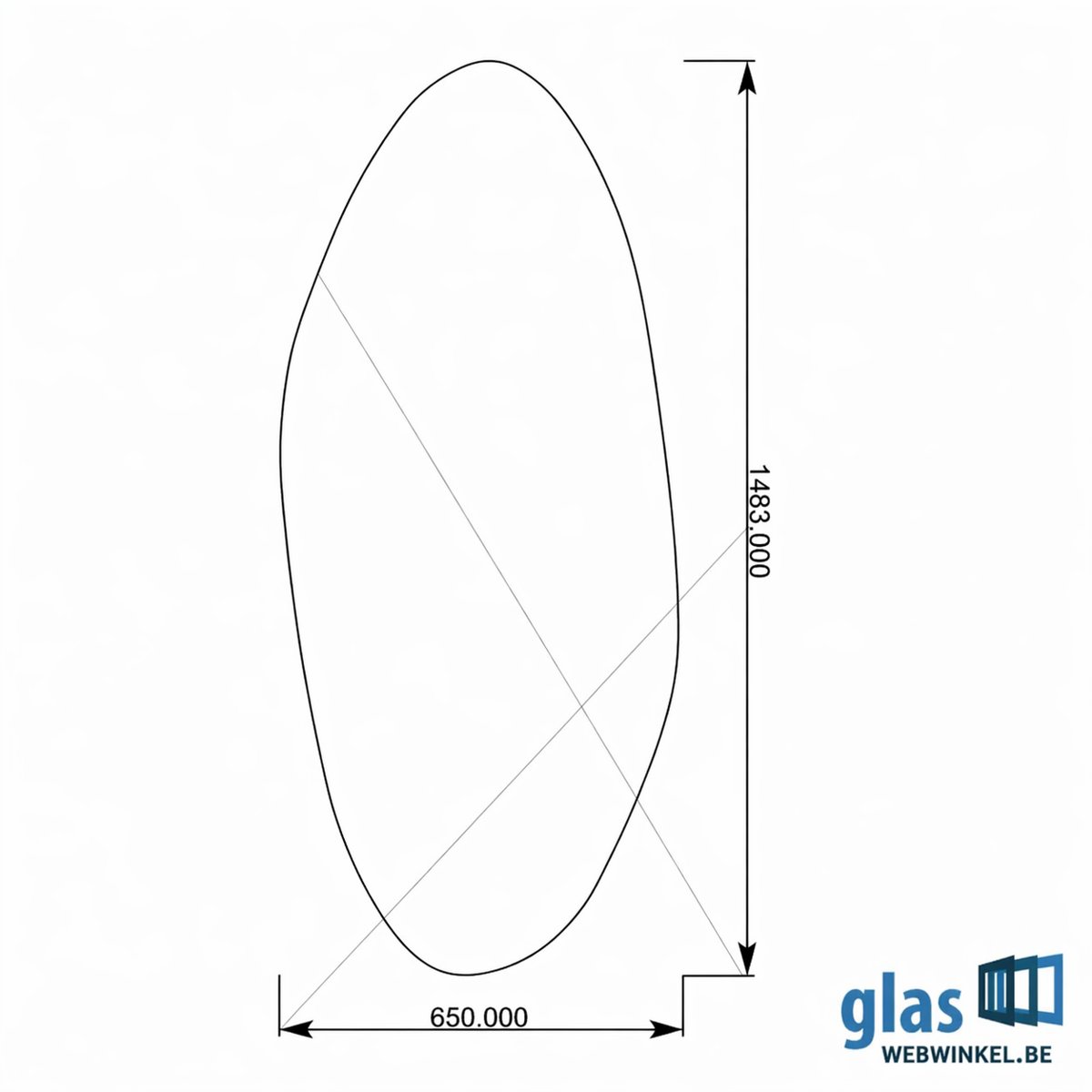 Technische tekening van organische spiegel Lotje