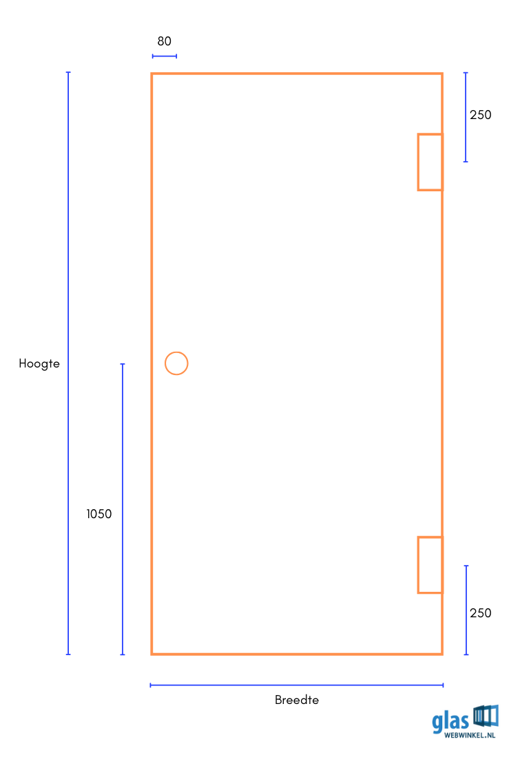Glazen douchedeur tekening positie uitsparingen