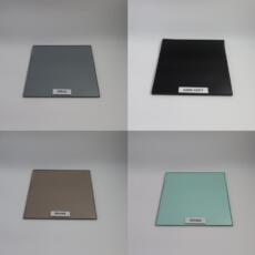 Gekleurd glas samples grijs, brons, dark grey en groen