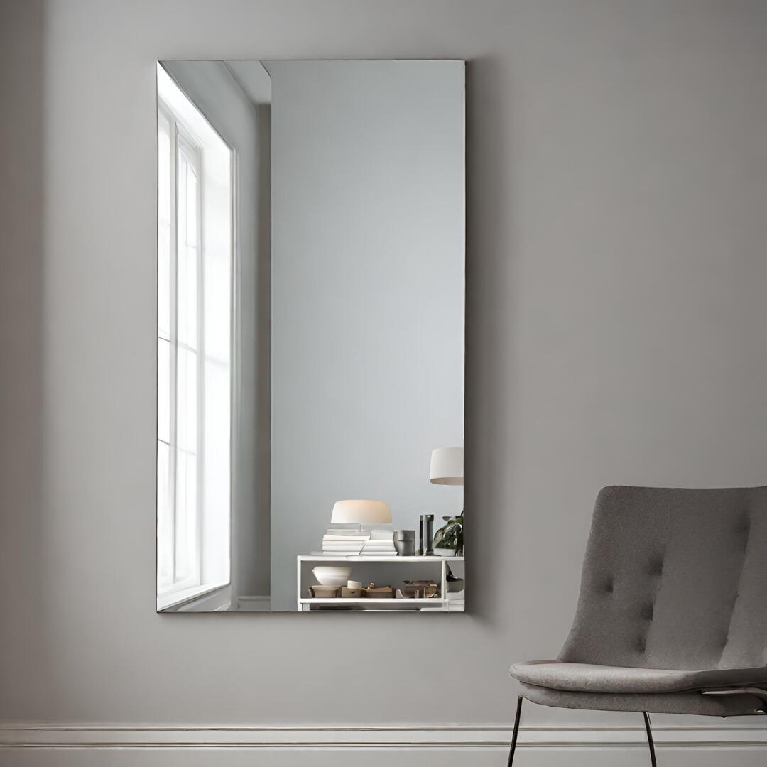 Wandspiegel geplakt in de woonkamer