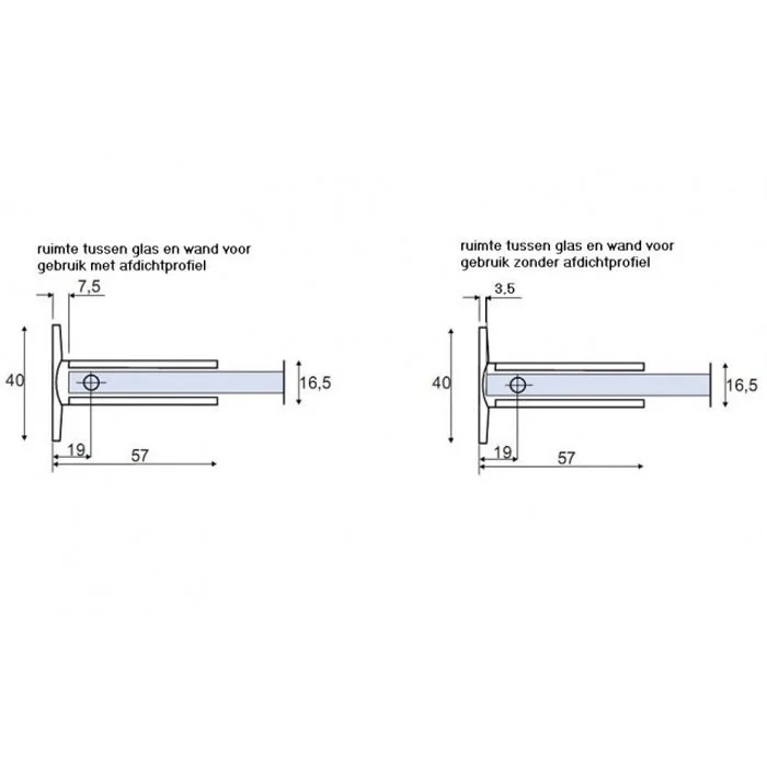 Technische tekening scharnier en afdichtingsprofiel