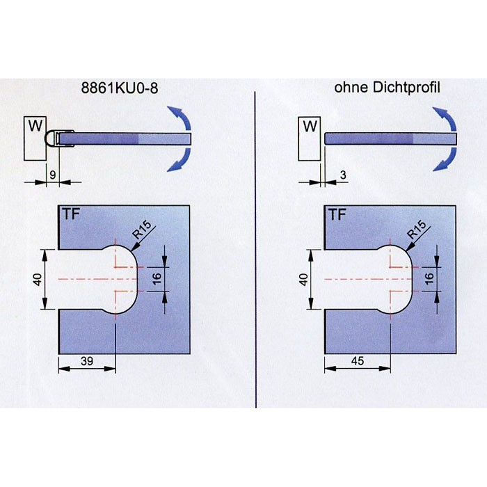 Premium douchedeur scharnier uitsparing