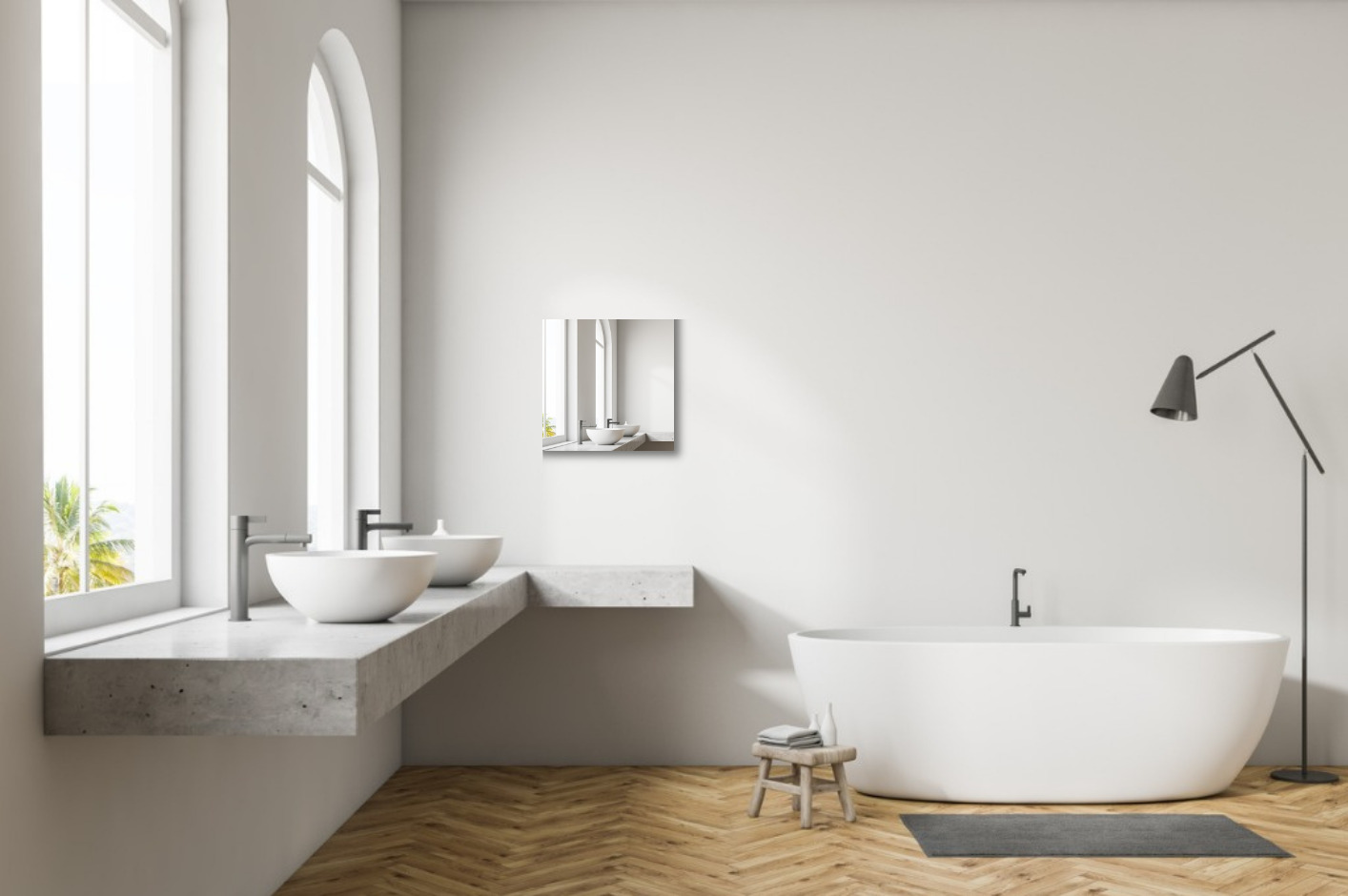 Kleine spiegel op maat - in de badkamer - verzilverd 400 x 400 mm